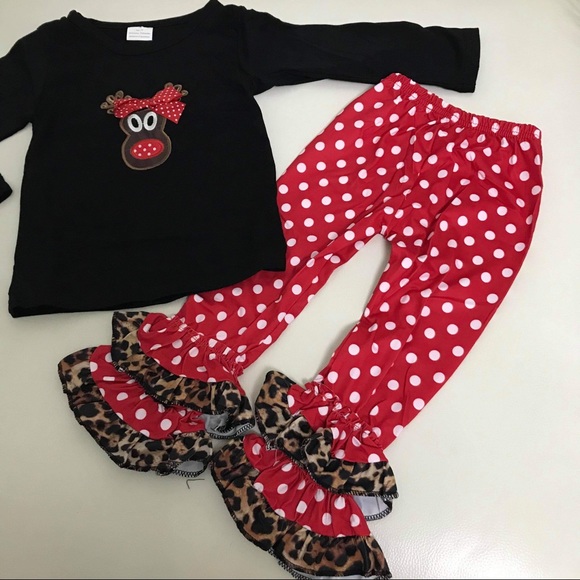 Christmas 🎄 deer 🦌 Ruffle Cute embroidered Set - Picture 4 of 6